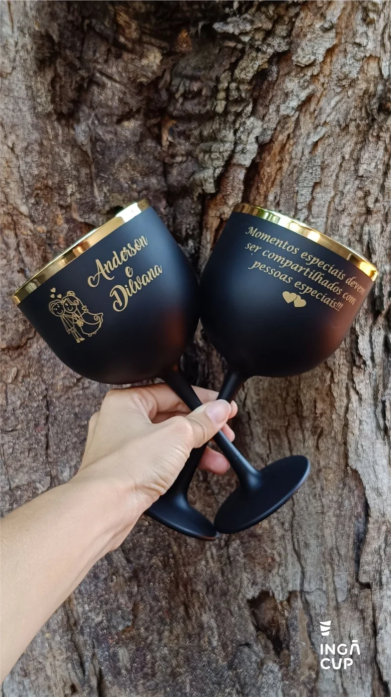 Taças gin pretas personalizadas para casamento